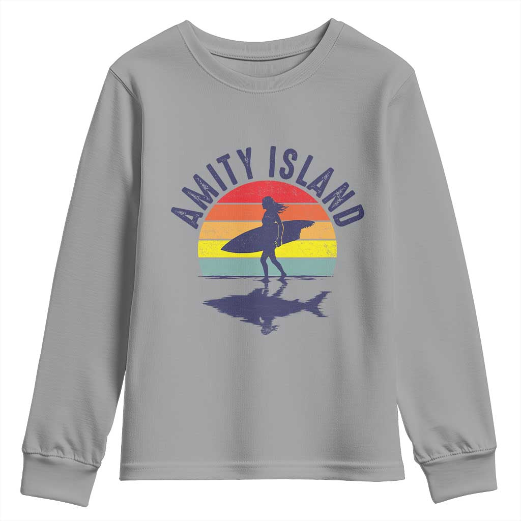 Amity Island Youth Sweatshirt Retro Surfing Board Humor - Wonder Print Shop