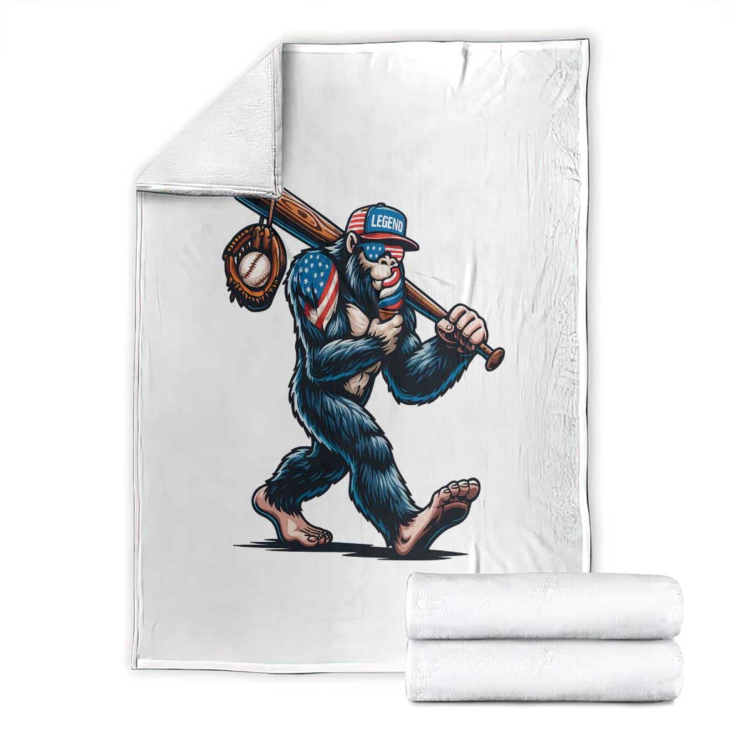 Funny Bigfoot Baseball Throw Blanket Sasquatch American Flag Ice Cream - Wonder Print Shop