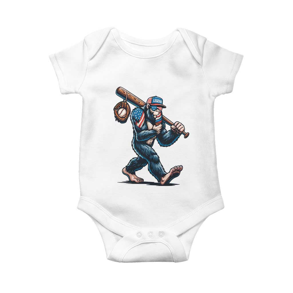 Funny Bigfoot Baseball Baby Onesie Sasquatch American Flag Ice Cream - Wonder Print Shop