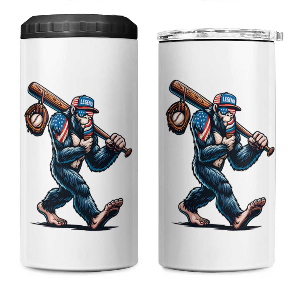 Funny Bigfoot Baseball 4 in 1 Can Cooler Tumbler Sasquatch American Flag Ice Cream