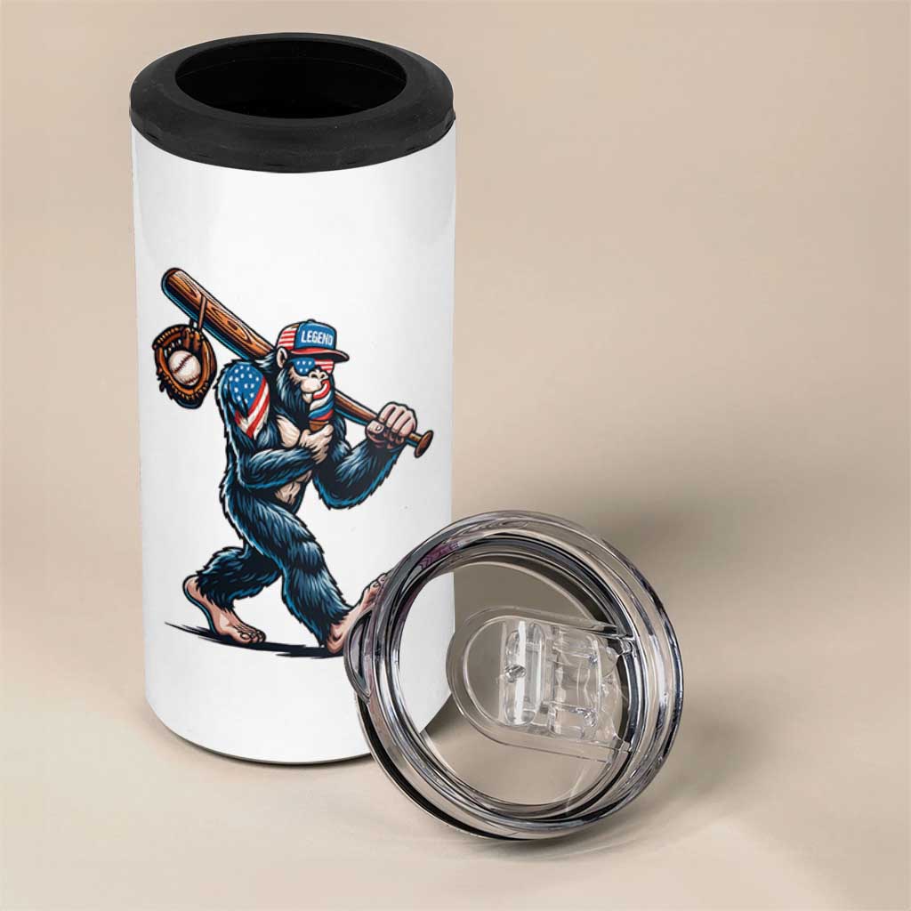 Funny Bigfoot Baseball 4 in 1 Can Cooler Tumbler Sasquatch American Flag Ice Cream