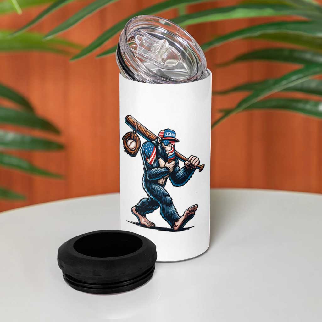 Funny Bigfoot Baseball 4 in 1 Can Cooler Tumbler Sasquatch American Flag Ice Cream