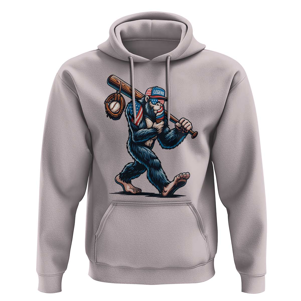 Funny Bigfoot Baseball Hoodie Sasquatch American Flag Ice Cream - Wonder Print Shop