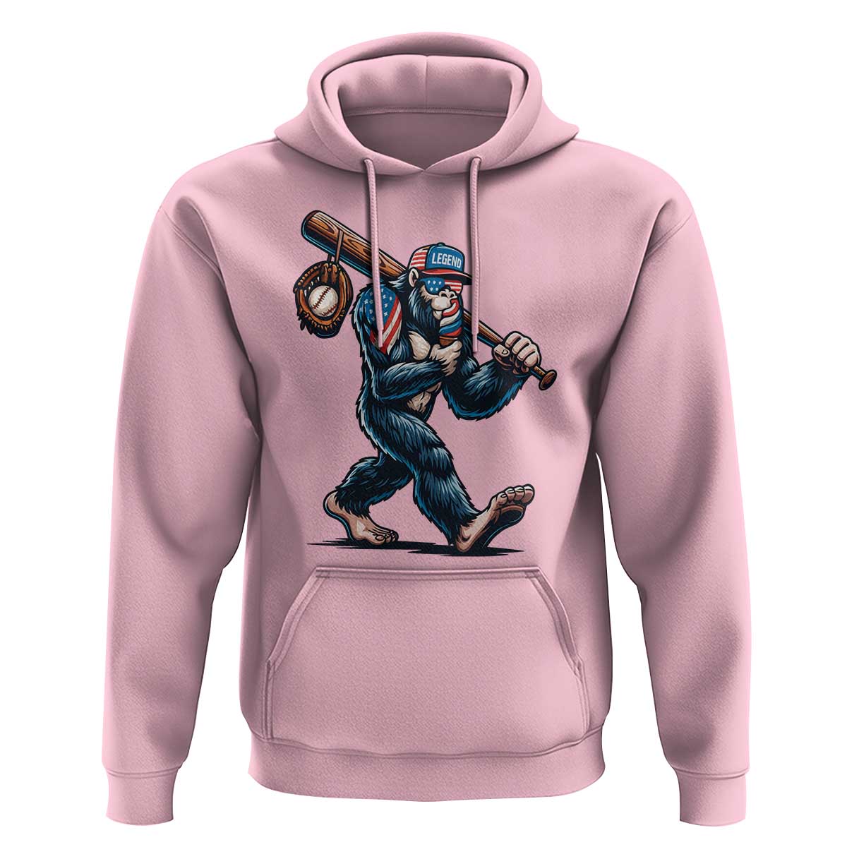 Funny Bigfoot Baseball Hoodie Sasquatch American Flag Ice Cream - Wonder Print Shop