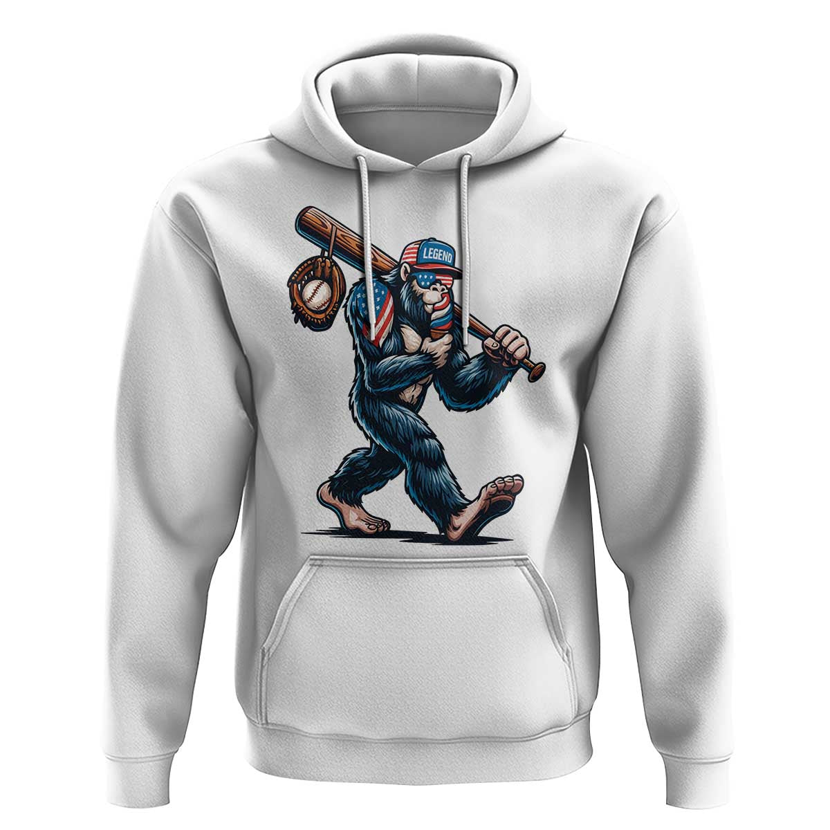 Funny Bigfoot Baseball Hoodie Sasquatch American Flag Ice Cream - Wonder Print Shop