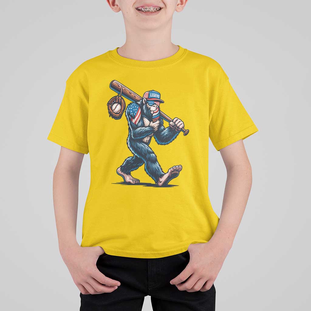 Funny Bigfoot Baseball T Shirt For Kid Sasquatch American Flag Ice Cream - Wonder Print Shop