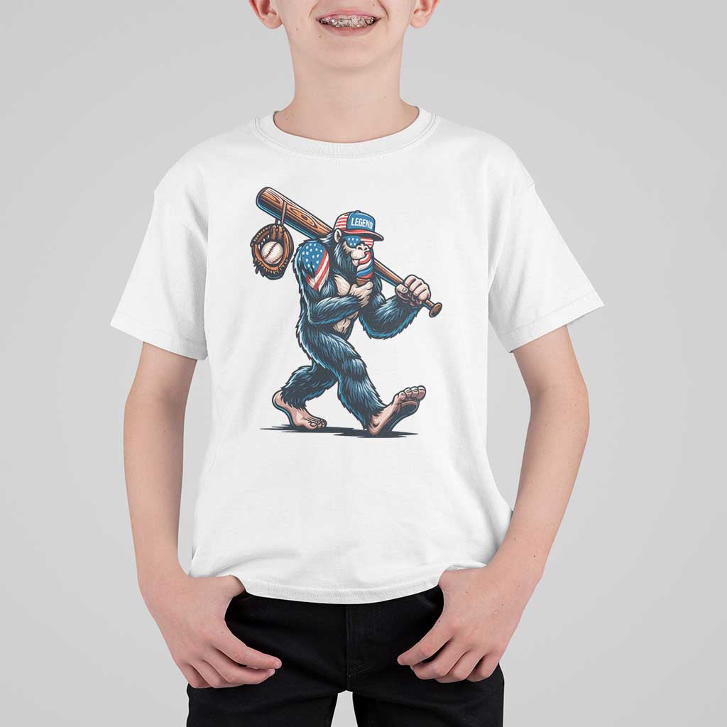 Funny Bigfoot Baseball T Shirt For Kid Sasquatch American Flag Ice Cream - Wonder Print Shop