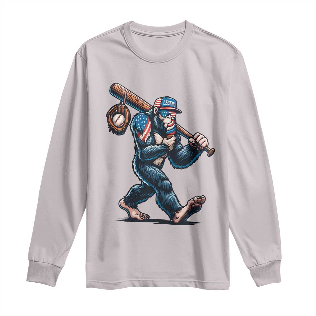 Funny Bigfoot Baseball Long Sleeve Shirt Sasquatch American Flag Ice Cream - Wonder Print Shop