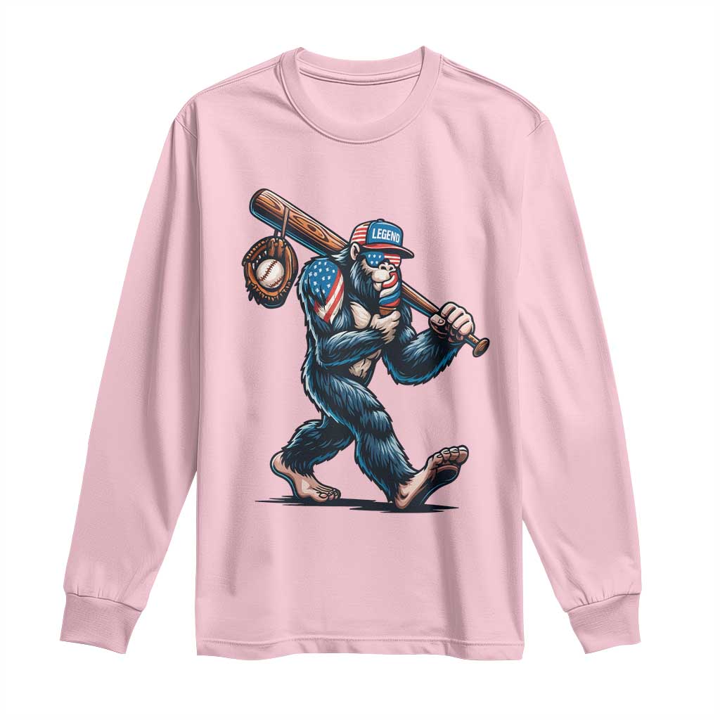 Funny Bigfoot Baseball Long Sleeve Shirt Sasquatch American Flag Ice Cream - Wonder Print Shop