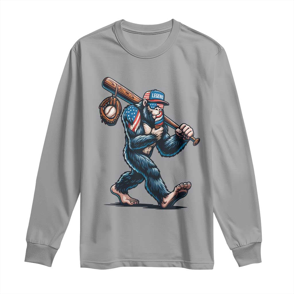 Funny Bigfoot Baseball Long Sleeve Shirt Sasquatch American Flag Ice Cream - Wonder Print Shop