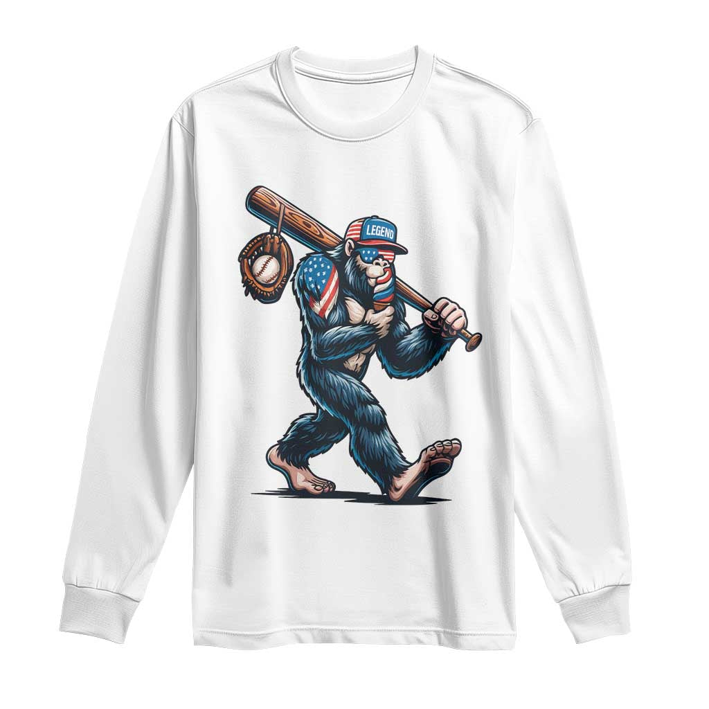 Funny Bigfoot Baseball Long Sleeve Shirt Sasquatch American Flag Ice Cream - Wonder Print Shop