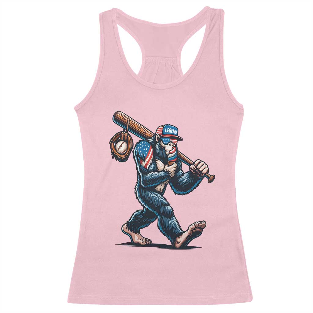 Funny Bigfoot Baseball Racerback Tank Top Sasquatch American Flag Ice Cream - Wonder Print Shop