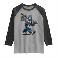 Funny Bigfoot Baseball Raglan Shirt Sasquatch American Flag Ice Cream - Wonder Print Shop