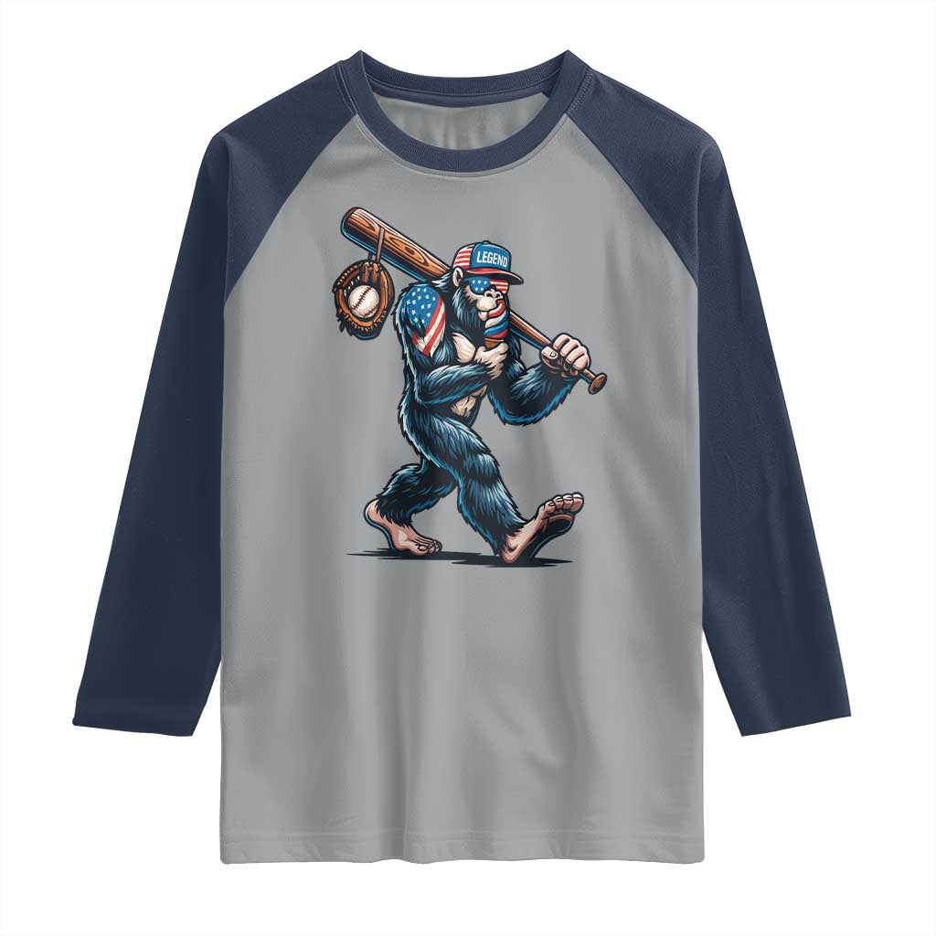 Funny Bigfoot Baseball Raglan Shirt Sasquatch American Flag Ice Cream - Wonder Print Shop