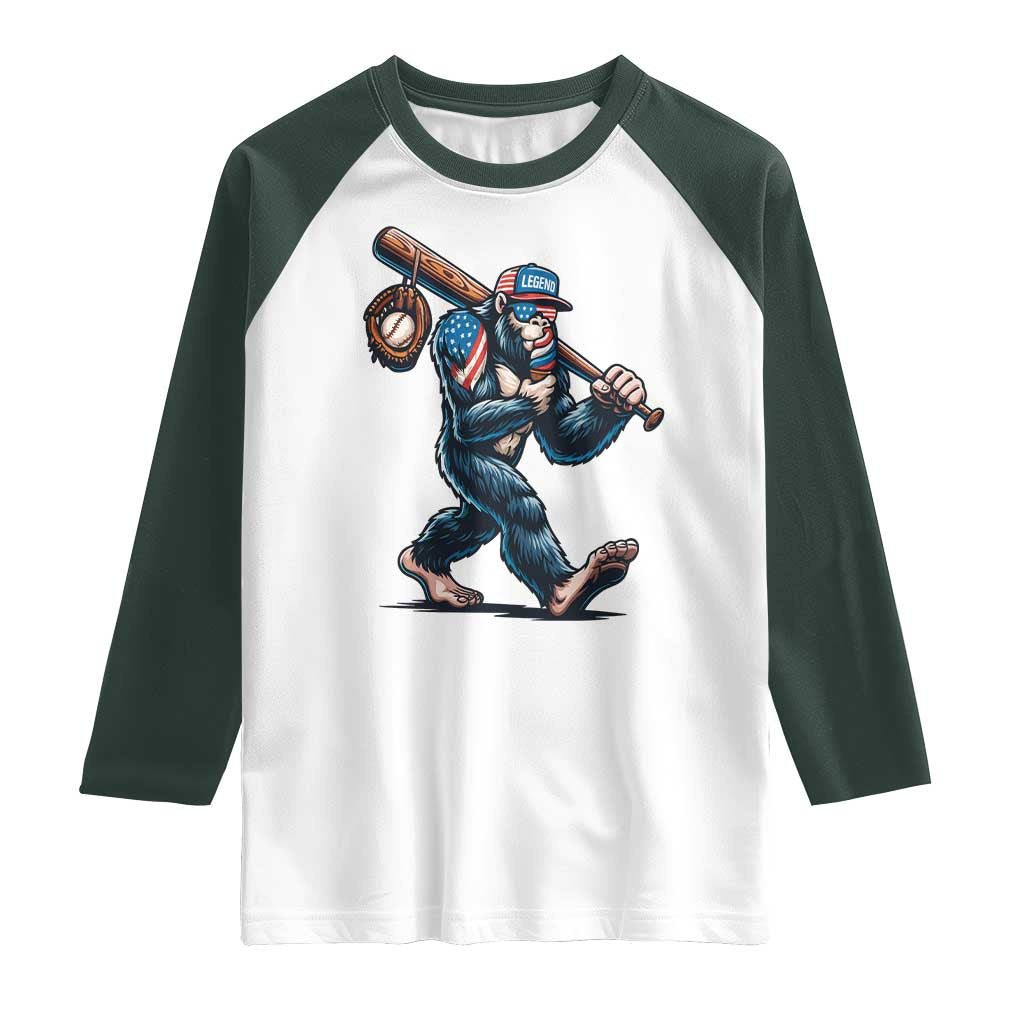 Funny Bigfoot Baseball Raglan Shirt Sasquatch American Flag Ice Cream - Wonder Print Shop