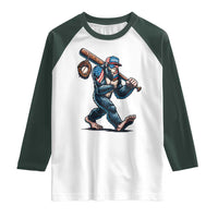 Funny Bigfoot Baseball Raglan Shirt Sasquatch American Flag Ice Cream - Wonder Print Shop