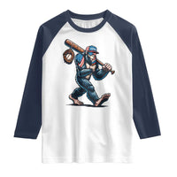 Funny Bigfoot Baseball Raglan Shirt Sasquatch American Flag Ice Cream - Wonder Print Shop
