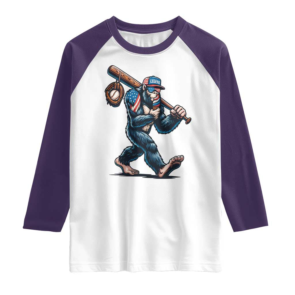 Funny Bigfoot Baseball Raglan Shirt Sasquatch American Flag Ice Cream - Wonder Print Shop