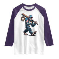 Funny Bigfoot Baseball Raglan Shirt Sasquatch American Flag Ice Cream - Wonder Print Shop