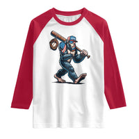 Funny Bigfoot Baseball Raglan Shirt Sasquatch American Flag Ice Cream - Wonder Print Shop