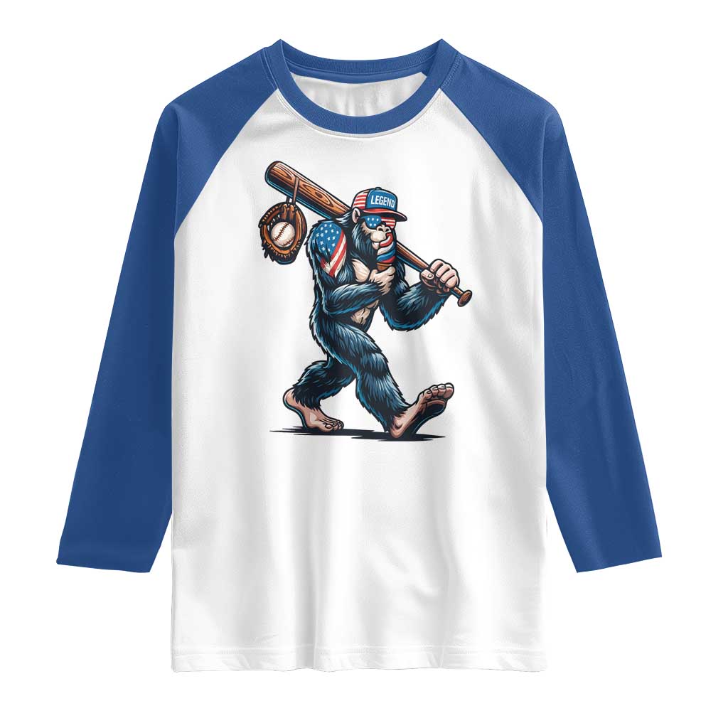 Funny Bigfoot Baseball Raglan Shirt Sasquatch American Flag Ice Cream - Wonder Print Shop