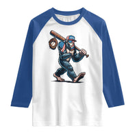 Funny Bigfoot Baseball Raglan Shirt Sasquatch American Flag Ice Cream - Wonder Print Shop