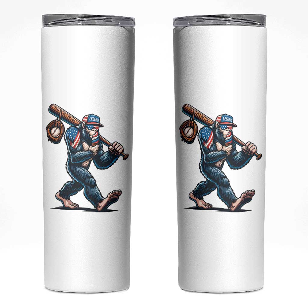 Funny Bigfoot Baseball Skinny Tumbler Sasquatch American Flag Ice Cream