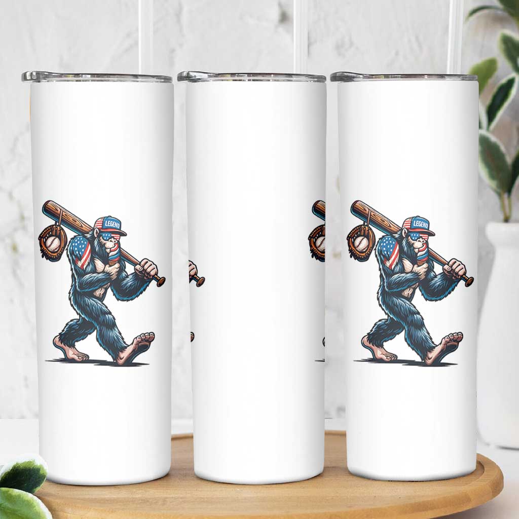 Funny Bigfoot Baseball Skinny Tumbler Sasquatch American Flag Ice Cream