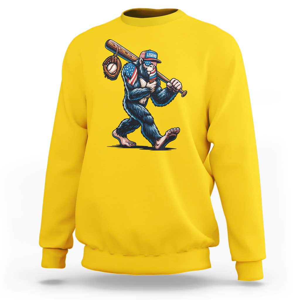 Funny Bigfoot Baseball Sweatshirt Sasquatch American Flag Ice Cream - Wonder Print Shop