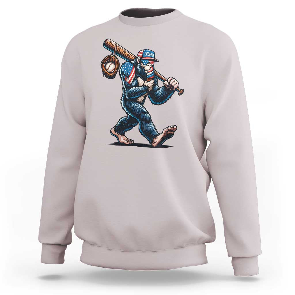 Funny Bigfoot Baseball Sweatshirt Sasquatch American Flag Ice Cream - Wonder Print Shop