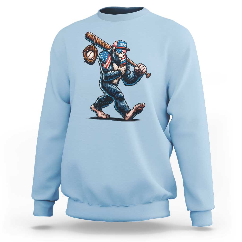 Funny Bigfoot Baseball Sweatshirt Sasquatch American Flag Ice Cream - Wonder Print Shop