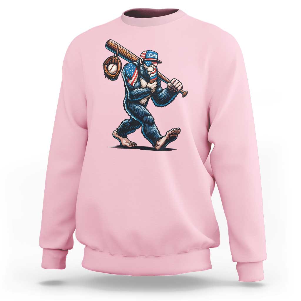 Funny Bigfoot Baseball Sweatshirt Sasquatch American Flag Ice Cream - Wonder Print Shop