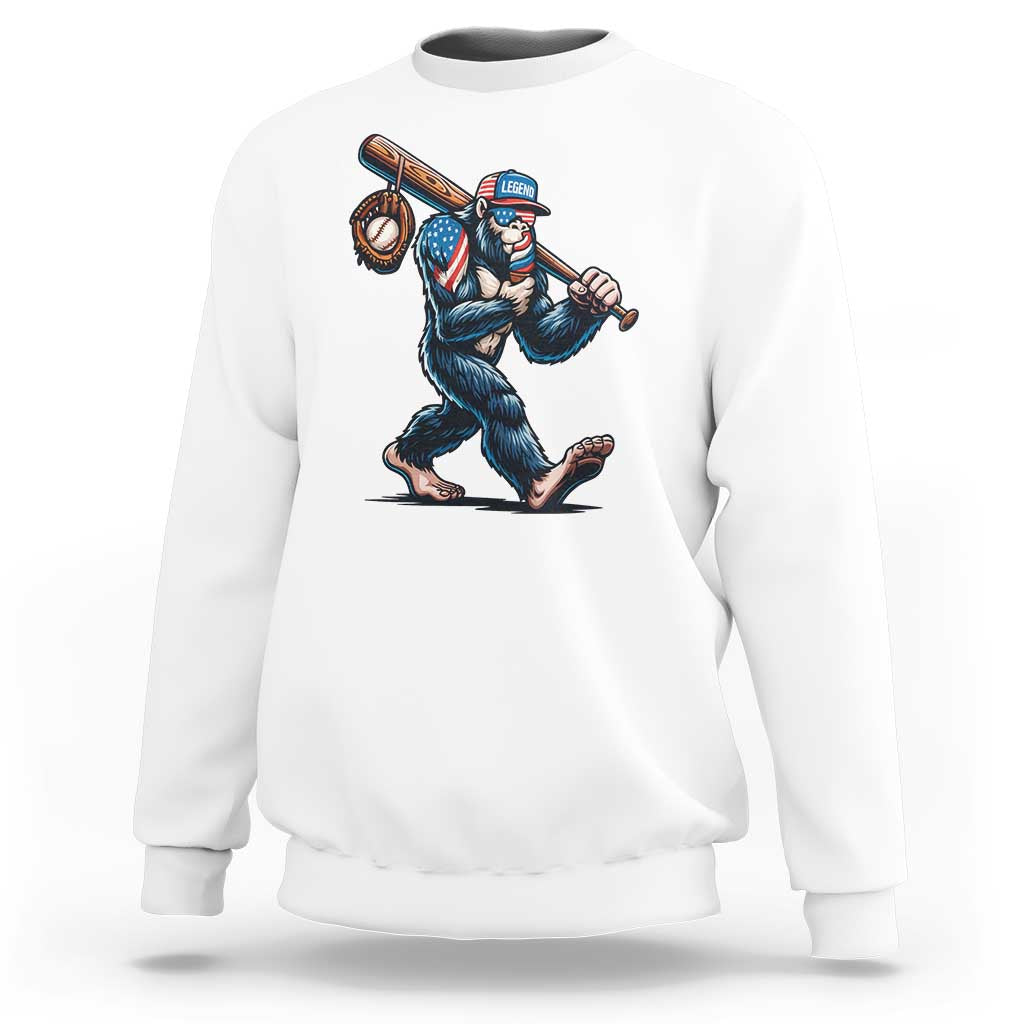 Funny Bigfoot Baseball Sweatshirt Sasquatch American Flag Ice Cream - Wonder Print Shop
