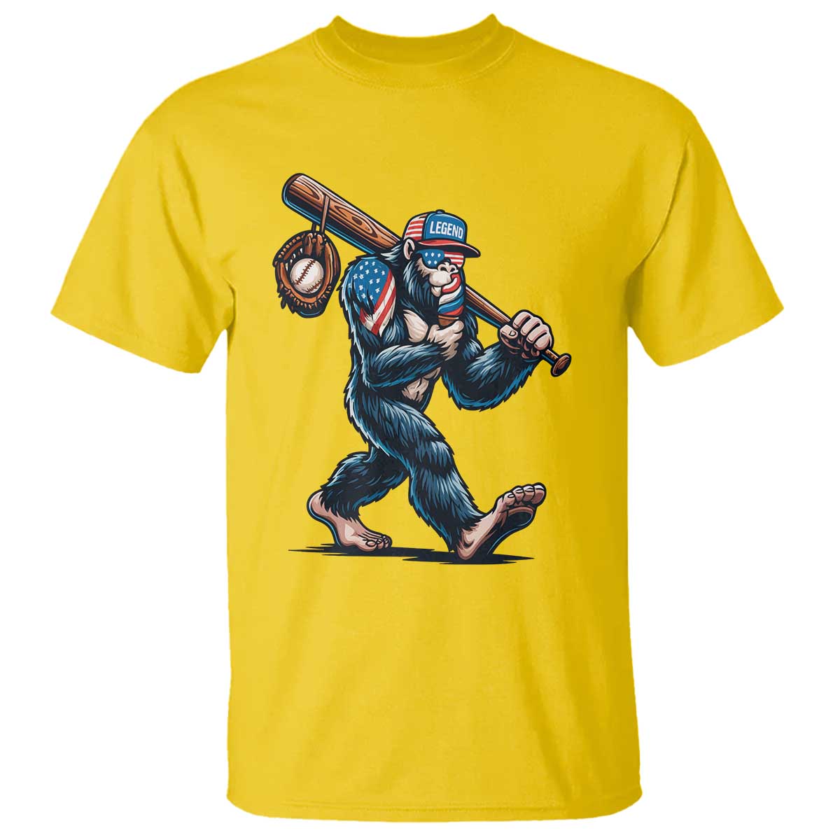 Funny Bigfoot Baseball T Shirt Sasquatch American Flag Ice Cream - Wonder Print Shop