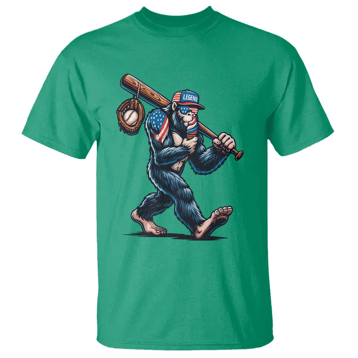 Funny Bigfoot Baseball T Shirt Sasquatch American Flag Ice Cream - Wonder Print Shop