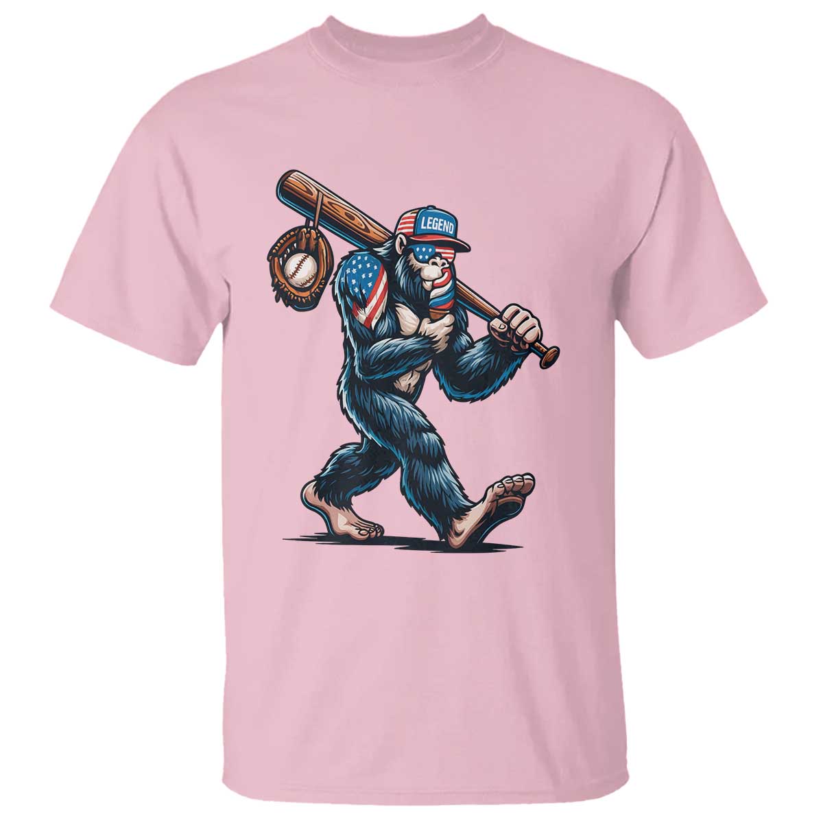 Funny Bigfoot Baseball T Shirt Sasquatch American Flag Ice Cream - Wonder Print Shop