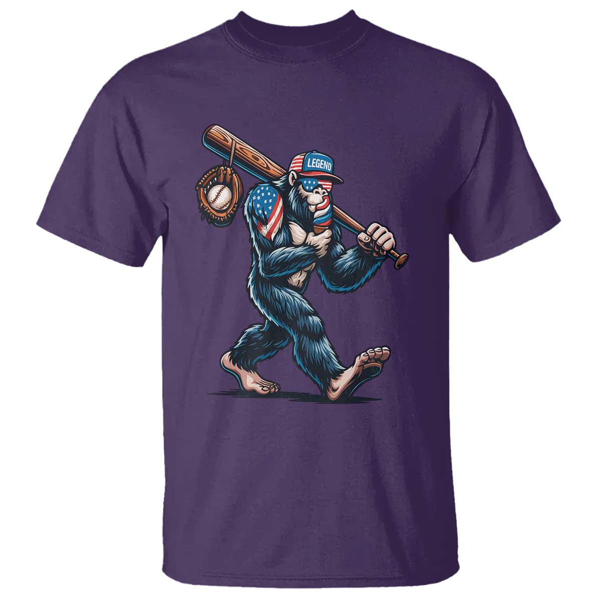 Funny Bigfoot Baseball T Shirt Sasquatch American Flag Ice Cream - Wonder Print Shop