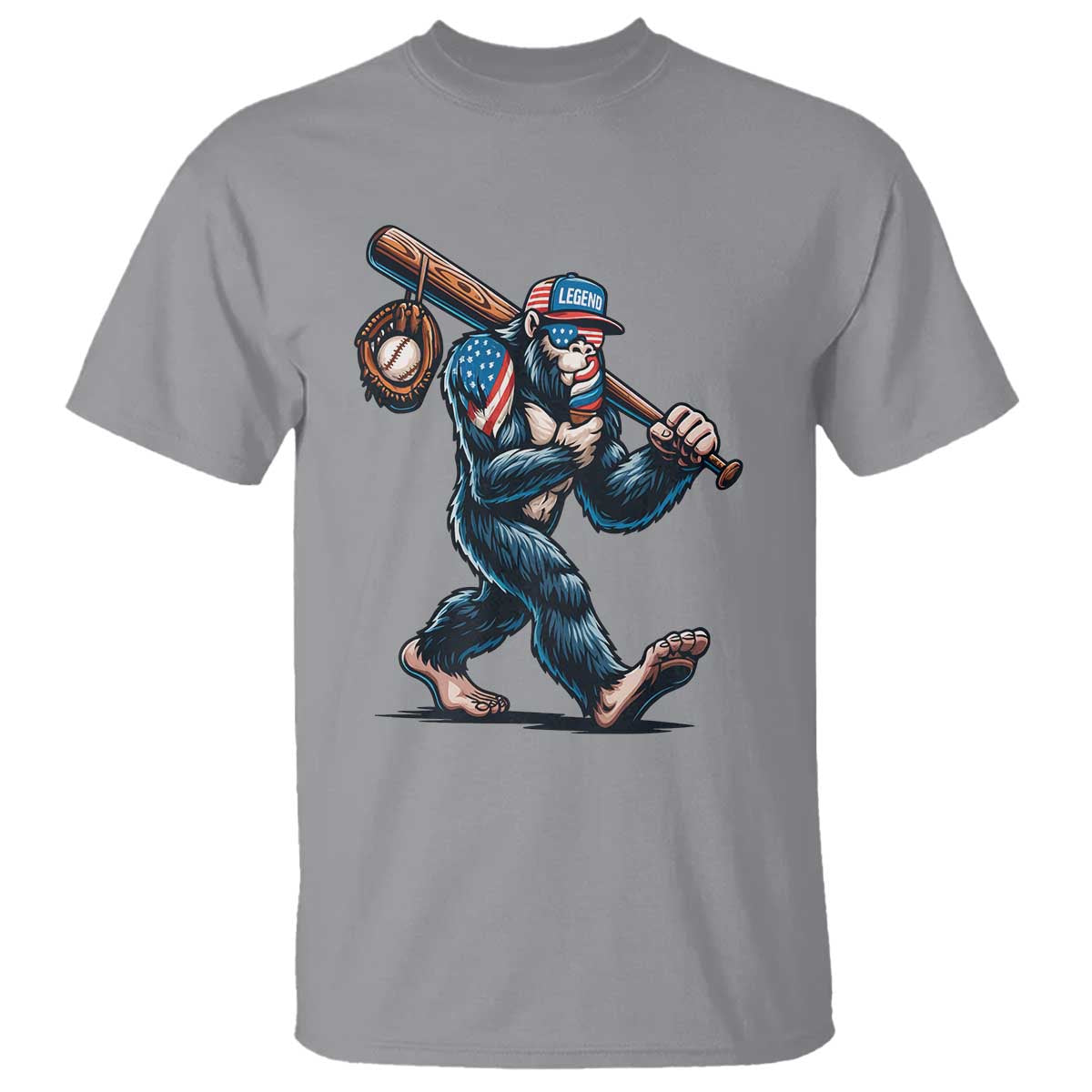 Funny Bigfoot Baseball T Shirt Sasquatch American Flag Ice Cream - Wonder Print Shop