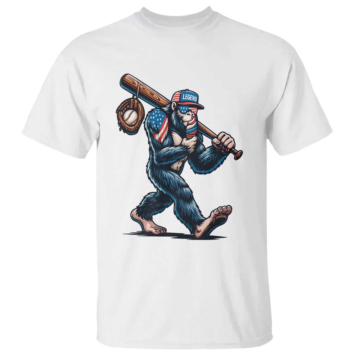 Funny Bigfoot Baseball T Shirt Sasquatch American Flag Ice Cream - Wonder Print Shop