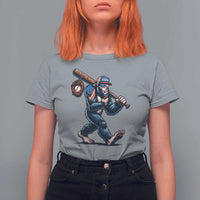 Funny Bigfoot Baseball T Shirt For Women Sasquatch American Flag Ice Cream - Wonder Print Shop