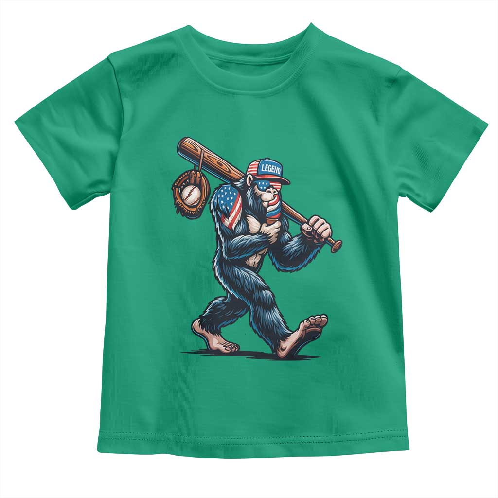 Funny Bigfoot Baseball Toddler T Shirt Sasquatch American Flag Ice Cream - Wonder Print Shop