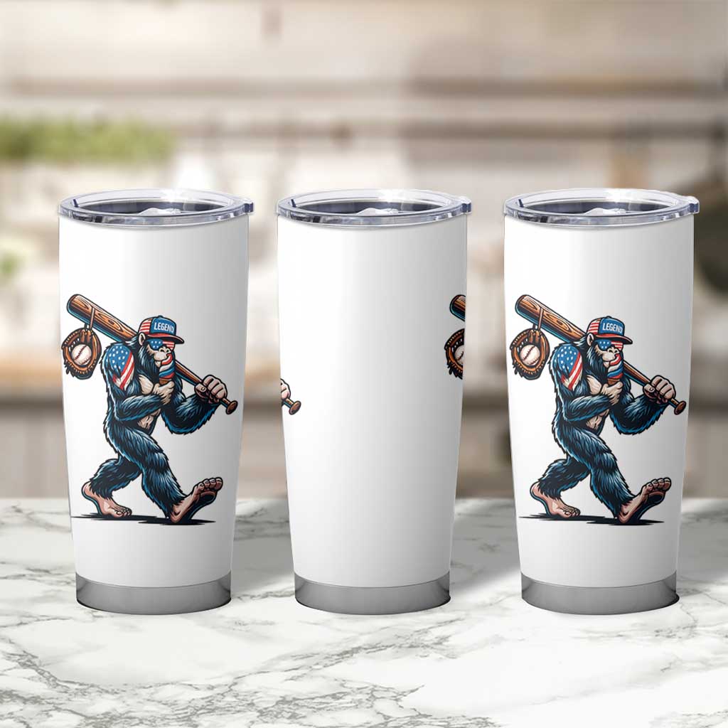 Funny Bigfoot Baseball Tumbler Cup Sasquatch American Flag Ice Cream