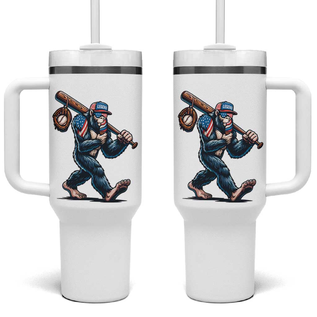 Funny Bigfoot Baseball Tumbler With Handle Sasquatch American Flag Ice Cream
