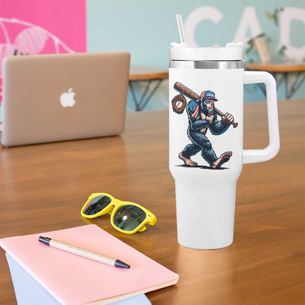 Funny Bigfoot Baseball Tumbler With Handle Sasquatch American Flag Ice Cream