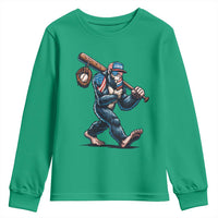 Funny Bigfoot Baseball Youth Sweatshirt Sasquatch American Flag Ice Cream - Wonder Print Shop
