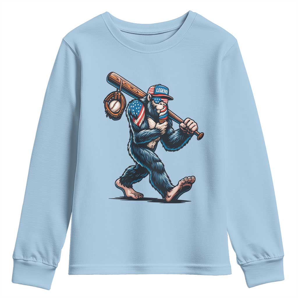 Funny Bigfoot Baseball Youth Sweatshirt Sasquatch American Flag Ice Cream - Wonder Print Shop
