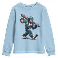 Funny Bigfoot Baseball Youth Sweatshirt Sasquatch American Flag Ice Cream - Wonder Print Shop