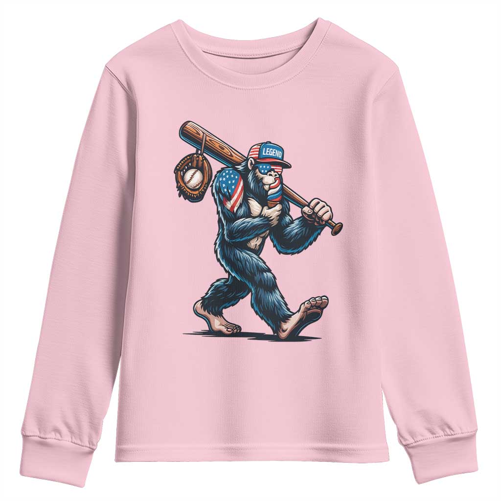 Funny Bigfoot Baseball Youth Sweatshirt Sasquatch American Flag Ice Cream - Wonder Print Shop