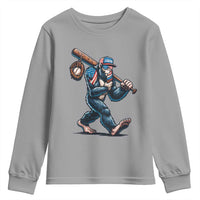 Funny Bigfoot Baseball Youth Sweatshirt Sasquatch American Flag Ice Cream - Wonder Print Shop