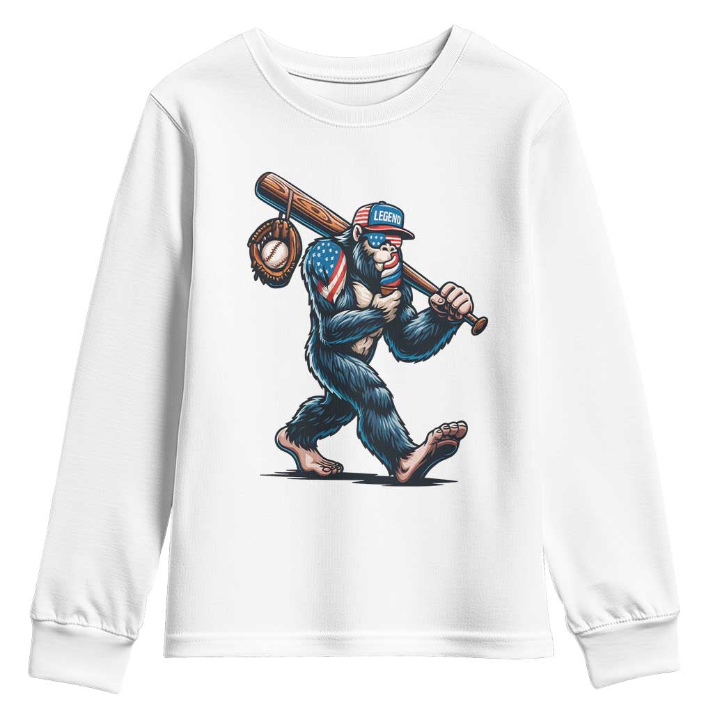 Funny Bigfoot Baseball Youth Sweatshirt Sasquatch American Flag Ice Cream - Wonder Print Shop